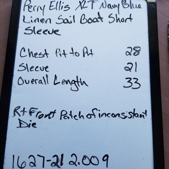 Perry Ellis Mens XLT Tall 100% Linen Shirt Sail Boat Print Navy Blue Camp Beach - Picture 10 of 10